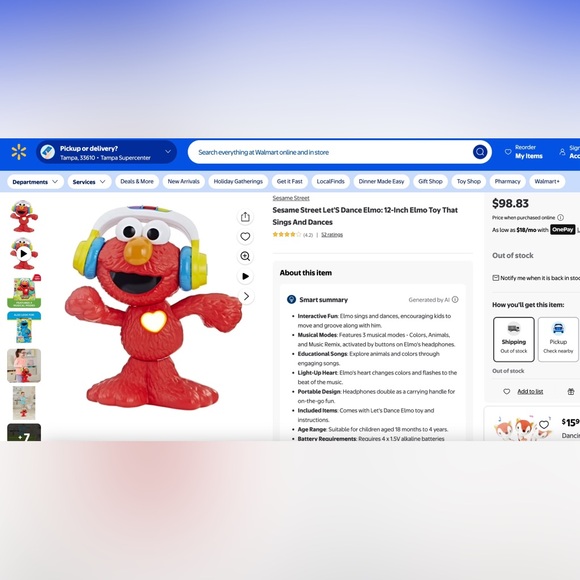 Sesame Street Let'S Dance Elmo: 12-Inch Elmo Toy That Sings And Dances - Picture 2 of 8